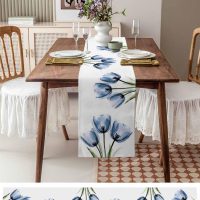 Table Runner Blue Tulip Abstract Flower White Background Table Runners Kitchen Dining Table Decoration for Home Farmhouse Party Decor 13"x72" - Image 6