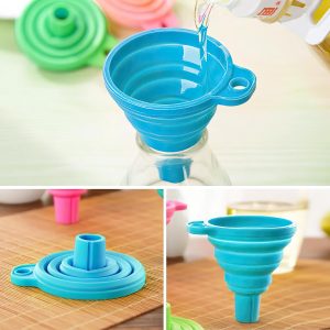 Kitchen Funnel Set 3 Pack, Small Medium Large, Kitchen Accessories Foldable Silicone Collapsible Funnels for Filling Water Bottle Liquid Transfer, Blue