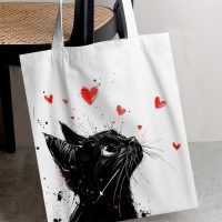 Stylish Cat Print Canvas Tote Bag for Women Cat Lovers Cute Cartoon Design Reusable Grocery Shoulder Bag for Shopping Work Travel - Image 4