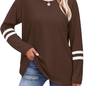 SAMPEEL Long Sleeve Shirts for Women Color Block Casual Tops Fall Outfits 2025 Basic Tees Trendy Clothes