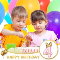 BBTO Number 4 Birthday Candle Pink Birthday Candle Girl with 10 Pieces Pink Candles Long Thin Cupcake Candles in Holders for Cake Topper Birthday Baking Decor Supplies - Image 3