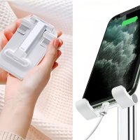 Table Cell Phone Stand, Fully Forldable Desk Mobile Phone Holder Stand, Angle Height Adjustable Desktop Tablet Holder for iPhone15 14 13 12 11 Pro XS Max XR 8 7 6S Plus, S20+Note10, Tablets, White - Image 11