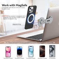 Magnetic Phone Holder for Laptop for MagSafe for iPhone 16/15/14/13/12 & All Phones, 180°Adjustable Phone Side Mount for Computer Monitor for Tesla, Desktop Cell Phone Bracket, Gray - Image 3