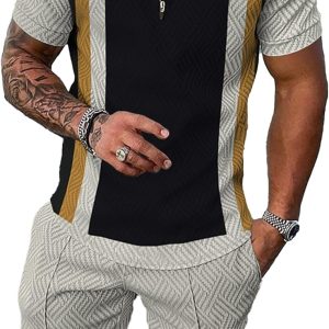 men's short sets outfits 2 piece summer tracksuit short sleeve polo shirt and shorts set casual sport suit