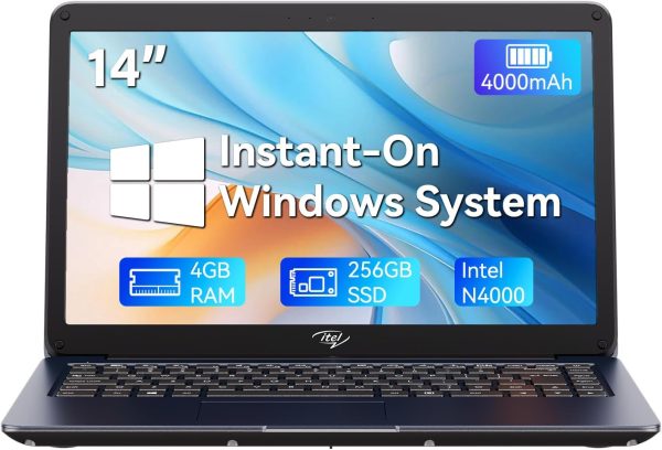 Itel 14 inch Laptop Computer with Intel Celeron N4000 & Intel UHD Graphics 600, 4GB RAM 256GB SSD, Windows, 14-inch Micro-Edge HD Display, Ultra Slim, Long Battery Life, 2.4G/5G WiFi, BT 5.0, HDMI