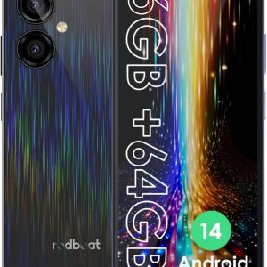 redbeat D5 Unlocked Android 14 Cell Phones 8-core 1.6GHz Processor 6.52 Inch IPS, 5000mAh, 6GB RAM 64GB ROM Expandable 1TB, 13MP + 5MP Camera, Dual 4G SIM Slots, GPS, Type-C, WiFi, Bluetooth 5.0