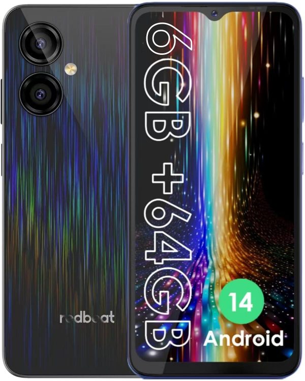 redbeat D5 Unlocked Android 14 Cell Phones 8-core 1.6GHz Processor 6.52 Inch IPS, 5000mAh, 6GB RAM 64GB ROM Expandable 1TB, 13MP + 5MP Camera, Dual 4G SIM Slots, GPS, Type-C, WiFi, Bluetooth 5.0