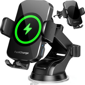 Wireless Car Charger, Fast Charging Phone Holder 3 in 1 Phone Mount Auto Clamping Car Accessories Compatible with iPhone 16 15 14 13 12 11 Xs XR, Samsung S23 Ultra S22 S21 S20/S10+ S9(Midnight Black)