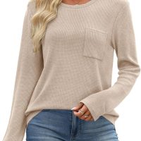 WIHOLL Long Sleeve Shirts for Women Waffle Knit Trendy Fall Fashion 2025 Dressy Casual Blouses Teacher Outfits - Image 4