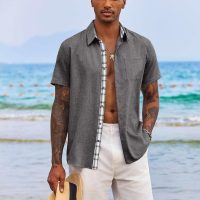 COOFANDY Men's Button Down Shirts Short Sleeve Casual Shirts Summer Beach Shirts Vacation Wedding Shirts with Pocket - Image 2