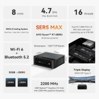 Beelink Mini PC, AMD Ryzen 7 6800U(8C/16T, Up to 4.7GHz), 32GB LPDDR5 RAM 1TB PCIe4.0x4 SSD, SER5 MAX Desktop Computer Support 4K Triple Display/DP/HDMI/Type-C/WiFi 6/BT5.2,Gaming/Office/Home - Image 2