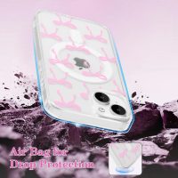UEEBAI Magnetic for iPhone 14 & iPhone 13 Case, Bow Case Compatible with MagSafe, Wireless Slim Clear Ribbon Phone Cover Anti-Yellowing Shockproof Protective Cover for Women Girl - Pink - Image 6