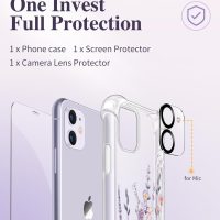 GVIEWIN for iPhone 11 Case with Screen Protector + Camera Lens Protector, [Not-Yellowing] Clear Soft TPU Shockproof Protective Cover for Women Girls Flower Pattern Phone Case 6.1"(Floratopia/Colorful) - Image 7
