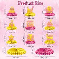4th Birthday Decorations Set, 2021 Table Toppers for Girls Birthday Party Supplies, Happy 4 Year Old Table Decoration for Daughter, 9Pcs Pink & Gold Honeycomb Centerpieces - Image 2