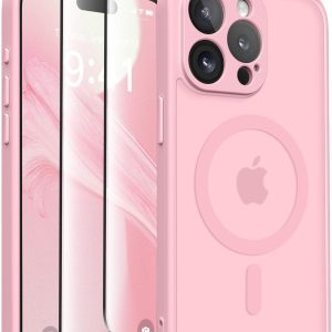 CAPRARO Magnetic for iPhone 15 Pro Max Case, [Compatible with MagSafe] [Full Camera Protection] Shockproof Protective Slim Translucent Matte Phone Case for iPhone 15 Pro Max 6.7'', Peach Pink