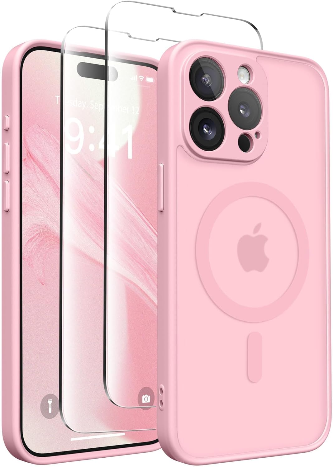 CAPRARO Magnetic for iPhone 15 Pro Max Case, [Compatible with MagSafe] [Full Camera Protection] Shockproof Protective Slim Translucent Matte Phone Case for iPhone 15 Pro Max 6.7”, Peach Pink