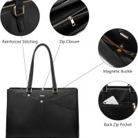 LOVEVOOK Laptop Tote Bag for Women 15.6 Inch Waterproof Leather Computer Bags Business Office Work Briefcase Black - Image 8