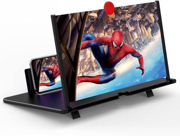 12" Screen Magnifier,3D HD Mobile Phone Magnifier Projector Screen Enlarger for Movies, Videos, and Gaming,Foldable Cell Phone Stand with Screen Amplifier,Supports All Smartphones (Black, 12inch)