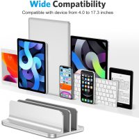 OMOTON [Updated Dock Version] Vertical Laptop Stand, Double Desktop Stand Holder with Adjustable Dock (Up to 17.3 inch), Fits All MacBok/Surface/Samsung/HP/Dell/Chrome Book (Silver) - Image 3