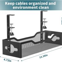Under Desk Cable Management Tray No Drill, Metal Mesh Cable Management Under Desk with Clamp Mount, 2 Hole Cable Tray with Wire Management and Cord Organizer for Home Office Standing Desk - Image 7