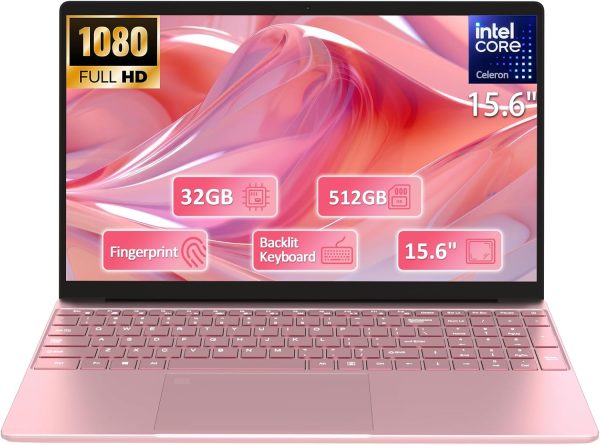 15.6" FHD Laptop Computer with Backlit Keyboard,32GB RAM 512GB SSD,Quad Core N95 Processor(Up to 3.4GHz),180 ° Angle Opening,Fingerprint Reader,8000mAh Battery,Webcam,WiFi 5,BT 4.2,Mini HDMI,USB 3.0