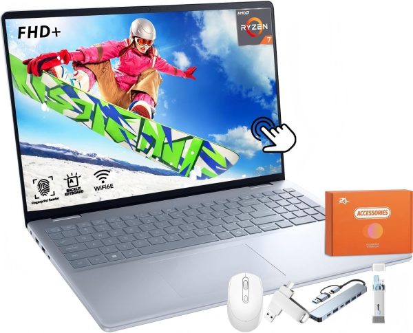 Dell Inspiron 16 Business Touchscreen Laptop, 16" FHD+ Screen, AMD Ryzen 7-8840U(Up to 5.1 GHz), 64 GB DDR5, 4 TB SSD, Backlit KB, Fingerprint Reader, Windows 11 Pro, w/Mouse, Accessories