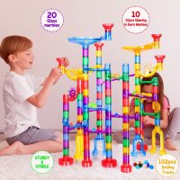 Meland Marble Run - 132Pcs Marble Maze Game Building Toy for Kid, Marble Track Race Set & STEM Learning Toys for Boy Girl Age 3 4 5 6 7 8 9+ (102 Translucent Marbulous Pcs & 30 Glass Marbles) - Image 4