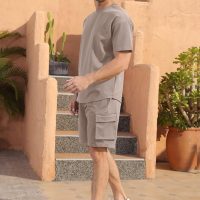 YawYews Men's 2 Piece Outfits Casual Tracksuit Cargo Shorts Summer Athletic Drop Shoulder Sleeve Sportwear Set - Image 4