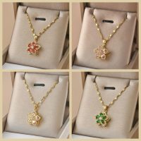 Copper Rotating Flower Pendant Necklaces for Women, Gold Five Petal Flower Jewelry Gifts for Wedding Party Birthday - Image 3