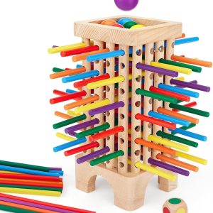Montessori Game Wooden Board Game, 42 Colorful Wooden Sticks Dice Game Math Educational Toys for 3 4 5 6 Years Old, Fine Motor Skills Toys & Counting Toy Family Game Travel Toys Gifts for Kids