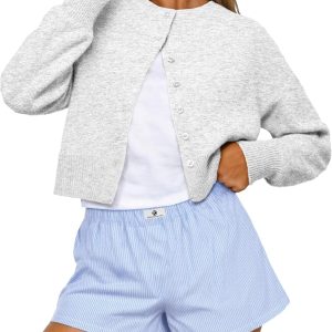 Trendy Queen Cropped Cardigan Sweaters for Women Lightweight Crop Cotton Knit Y2k Fall Outfits Fashion Clothes 2025