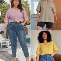 ATHMILE Womens Summer Oversized Shirts V Neck Plus Size Spring Workout Tops Beach Vacation 2025 Gym Clothes - Image 4
