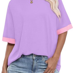OFEEFAN Summer Tops for Women 2025 Short Sleeve Shirts Dressy Casual Crew Neck Tshirts Fashion