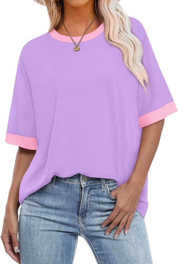 OFEEFAN Summer Tops for Women 2025 Short Sleeve Shirts Dressy Casual Crew Neck Tshirts Fashion