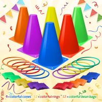 Eocolz 3 in 1 Carnival Games Set, Soft Plastic Cones Bean Bags Ring Toss Games for Kids Birthday Party Outdoor Games Supplies Combo Set - Image 2