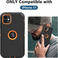for iPhone 11 Case, with Built in Screen Protector Heavy Duty Drop Protection, Full Body Rugged Shockproof Dust Proof 3- Layer Tough Protective Phone Cover for Apple iPhone 11 Black/Orange - Image 2