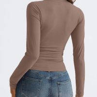 Trendy Queen Long Sleeve Shirts for Women 2025 Fall Fashion V Neck Basics Crop Tops Slim Fitted Y2K Tops Outfits Clothes - Image 4