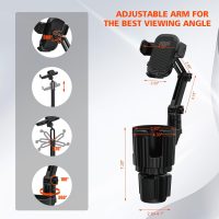 Newlest 2 in 1 Phone Mount for Car Cup Holder with Adjustable Base, Phone Holders for Car Cupholder, No Shaking 360° Flexible Neck Phone Mount for All 4-7” Smartphones, Cup Holder for Most Bottles - Image 5
