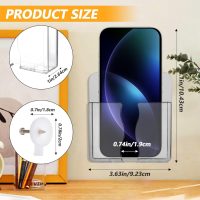 Bremorou 2 Pcs Phone Holder Wall Mounted Clear Plastic Self Adhesive with Charging Hole Shelf Stand Cell Phone Wall Mount Bedside Practical Smartphone Accessories for Home Office - Image 2