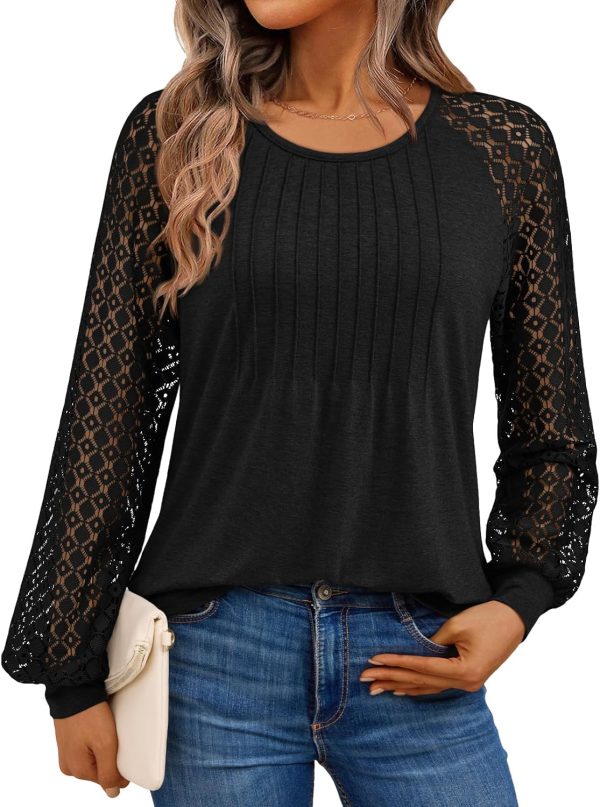 AUTOMET Womens Long Sleeve Shirts Business Casual Dressy Tops Lace Crewneck Work Trendy Fall Fashion Outfits Clothes