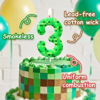 Green Pixel 3rd Birthday Number Candles, Number 3 Candle Cake Topper Decorations for Green Pixel Game Themed Parties, Birthday Cake Candles for Boys Girls Kids Party Supplies - Image 5