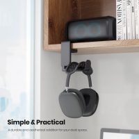EURPMASK Rotating Headphone Stand - PC Gaming Headset Holder, Adjustable Clamp-on Under Desk Hanger With 360 Degree Swivel & Cable Clip Organizer - Black - Image 2