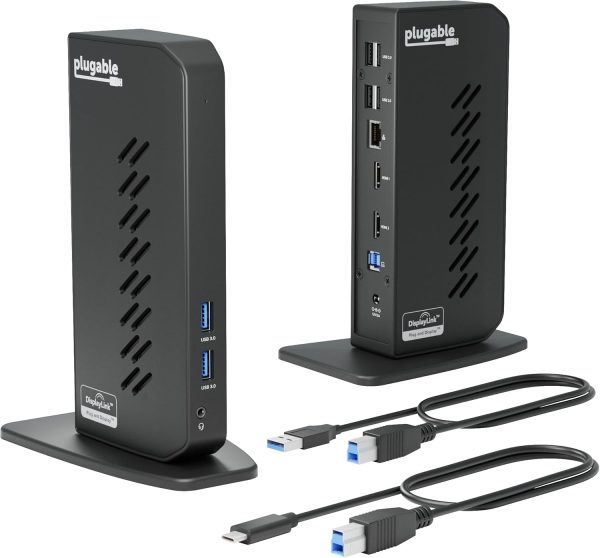 Plugable USB 3.0 and USB-C Universal Laptop Docking Station with 2 HDMI Ports for Windows, Mac (Driver Required), and ChromeOS. Gigabit Ethernet, Audio