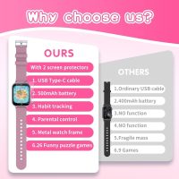 Kids Smart Watch Gift for Girls Age 5-12, 26 Games HD Touch Screen Watches with Video Camera Music Player Pedometer Flashlight 12/24 hr Educational Toys Birthday Gifts for Girls Ages 7 8 9 10 - Image 6