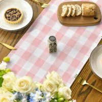 Pink and White Buffalo Check Summer Table Runner, Seasonal Fall Farmhouse Style Kitchen Table Decoration Holiday Wedding Party Dinning Birthday Decor 13x48 Inch - Image 3