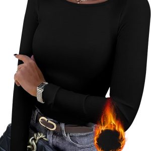 WIHOLL Long Sleeve Thermal Shirt for Women Light Fleece Tops Fall 2025 Crew Neck Casual Basic T-Shirts