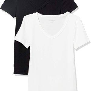 Amazon Essentials Women's Slim-Fit Short-Sleeve V-Neck T-Shirt, Pack of 2