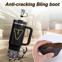 Mity rain 6PCS Cup Accessories Set for Stanley Cup 30oz 40oz tumbler with handle, Black Accessories Including Straw Topper, Boot, Spill Proof Stopper, Handle Charm, Initials Sticker(Letter V) - Image 4