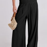 ANRABESS Women Linen Palazzo Pants Summer Boho Wide Leg High Waist Casual Lounge Pant 2025 Beach Travel Vacation Outfits - Image 2