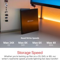 Verbatim Ultra HD 4K CD DVD Blu-ray Writer USB 3.2 GEN 1 USB-C Connectivity Slim Brushed Metal Enclosure Compatible with Mac and PC with Free 25GB Verbatim Blu-ray disc - Image 5